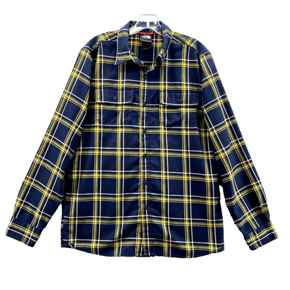 The‎ North Face Shirt Men's Small Navy Yellow Plaid Preppy Outdoor Gorpcore Camp